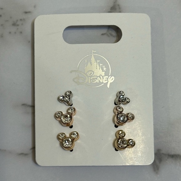 Disney Parks Mickey Mouse Icon Silver Gold &
Rose Gold Tone 3 Pr Earring Set New - Picture 4 of 5